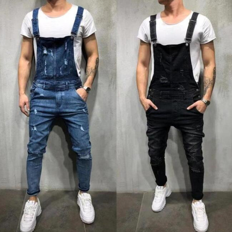 

2019 New Style Men' Ripped Jeans Jumpsuits Hi Street Distressed Denim Bib Overalls For Man Suspender Pants