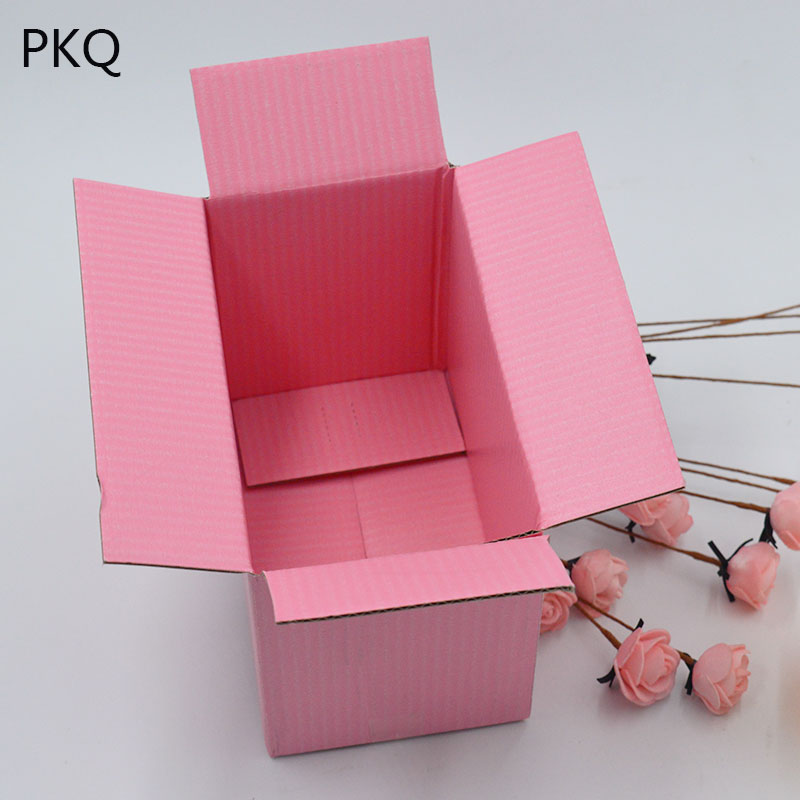 

10Pcs/lot 26*15*18cm Handmade Packing Box Pink/Black Corrugated Paper Gift Box Large Cardboard Carton Large Present Courier