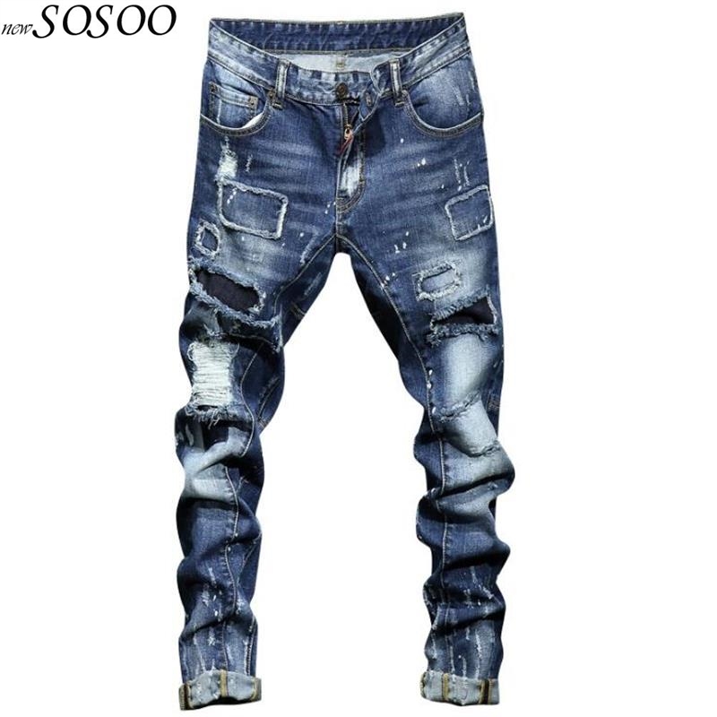 

New Best-selling American and European style 100% cotton blue denim jeans men ripped jeans for men fashion #1712