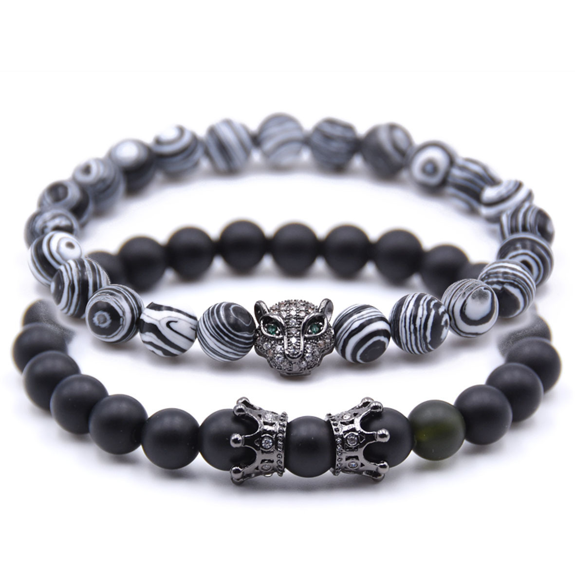 

Cool Black Leopard Charm 8MM Colorful Natural Beads Strands Stretchy Bracelets