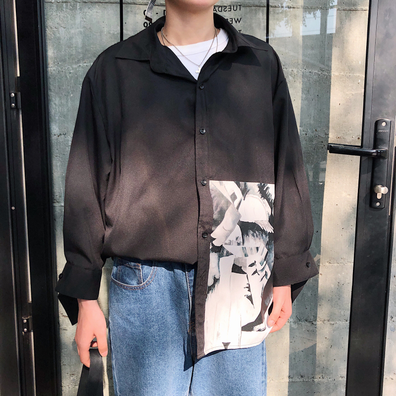 

2019 Spring And Summer Models Korean Version Of The Trend Loose Casual Youth Solid Color Long-sleeved Shirt Camisa Masculina, Black