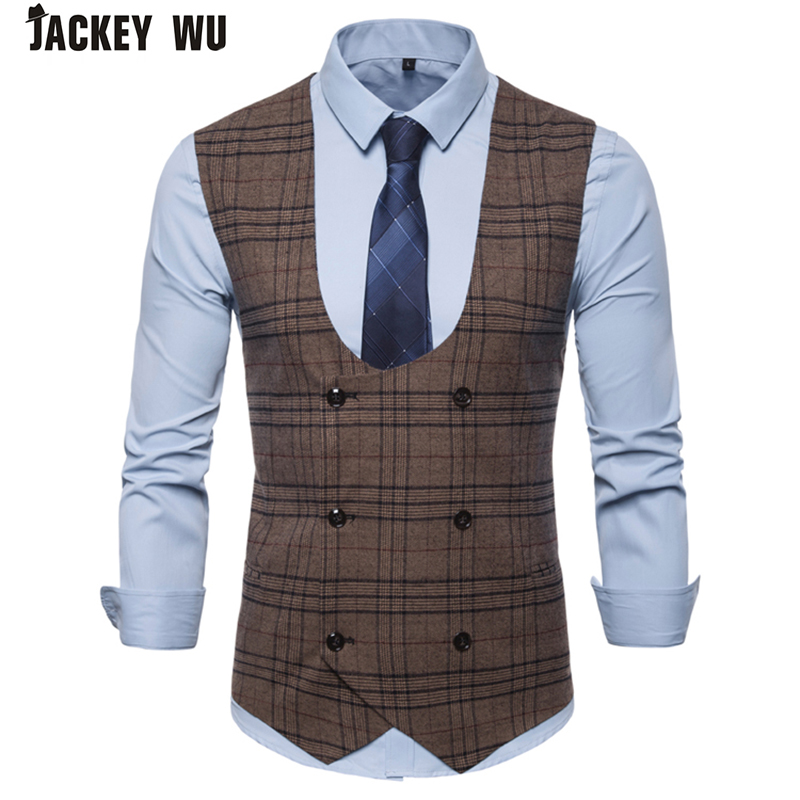 Mens Double Breasted Grey Vest V-Neck Business Suit Dress Waistcoat Vests Button Down Vest