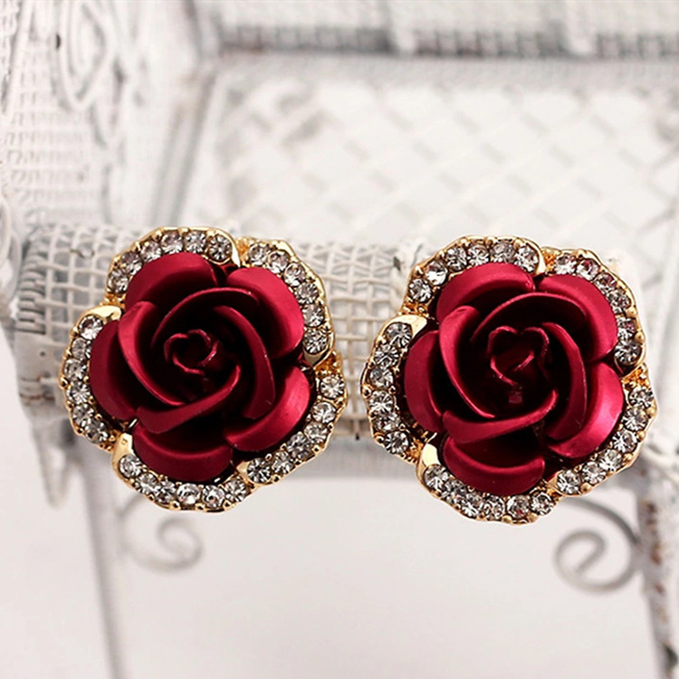 

Women's Rose Shaped Alloy Rhinestone Stud Earring, Golden;silver