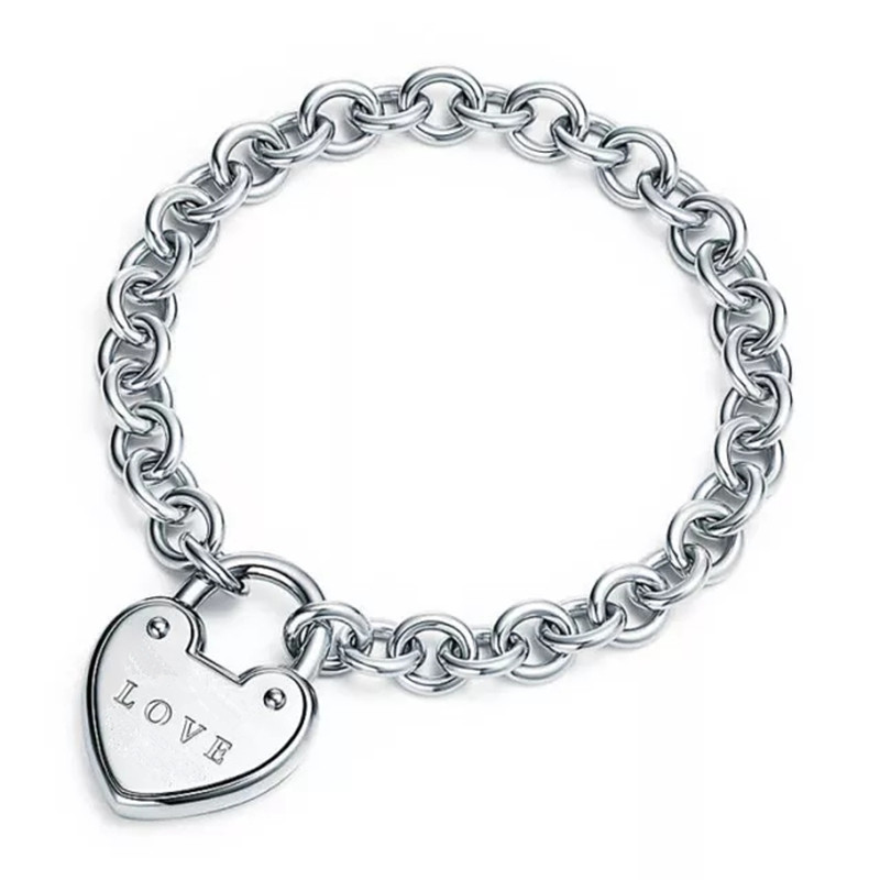 

Sterling Silver 925 Classic Fashion Heart Lock Lady Bracelet Jewelry Holiday Gift, White