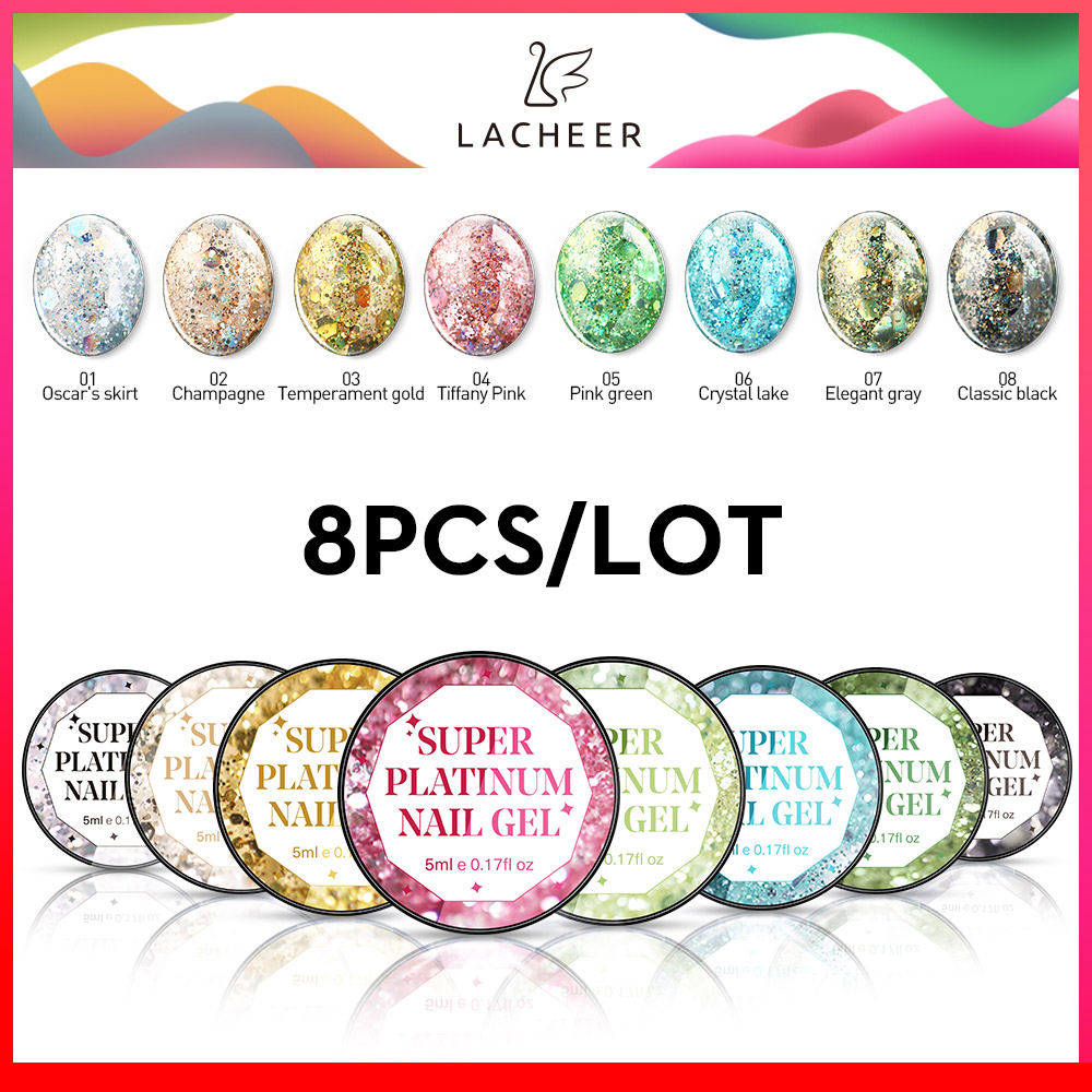 

Lacheer Platinum Nail Gel Super Shining Color Gel Soak Off UV/LED Glitter Nail Diamond Shiny Manicure Polish, As pic