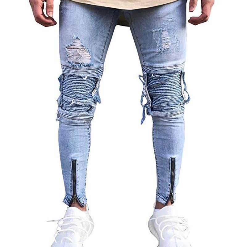

NEW 2019 casual men's hole jeans Skinny fashion jeans, Blue
