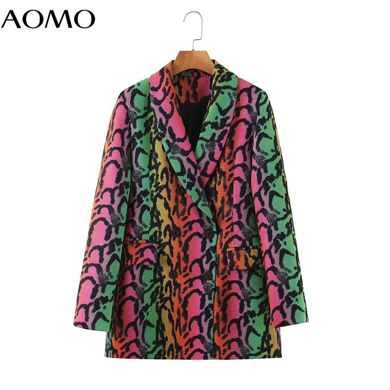 

AOMO women vintage animal print blazer female long sleeve elegant jacket ladies work wear blazer suits SL632A, Multi