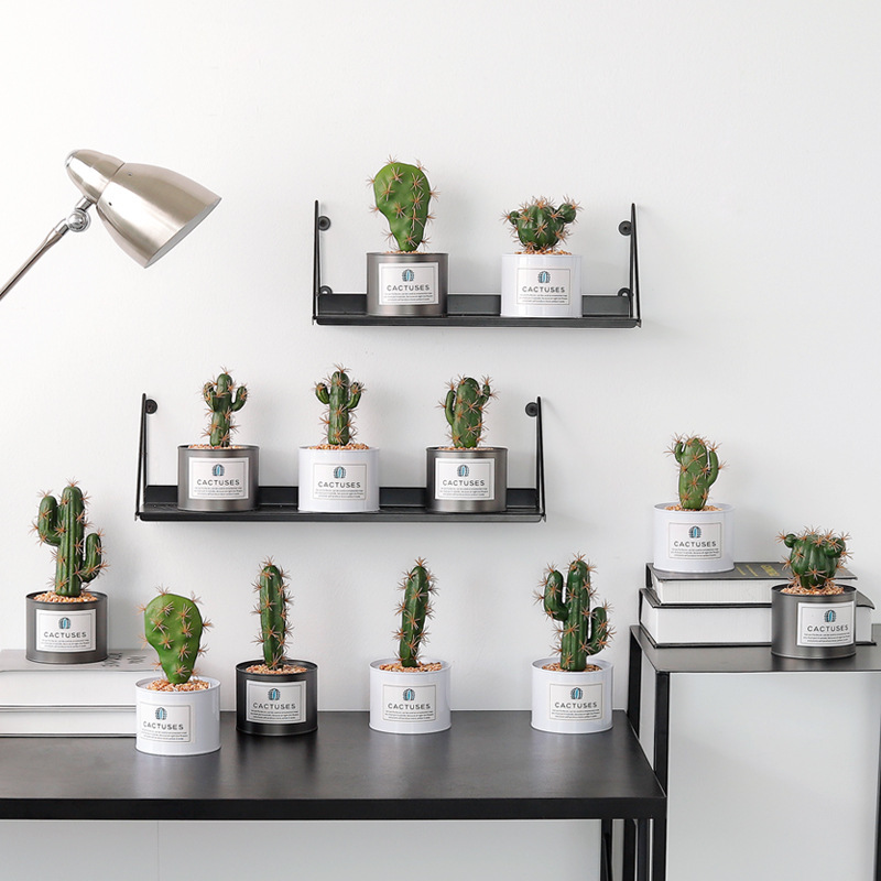 

Simulation Plant Decoration Green Plant Indoor Potted Cactus Wrought Iron Ornaments Fake Grass Bonsai, Cactus white pot