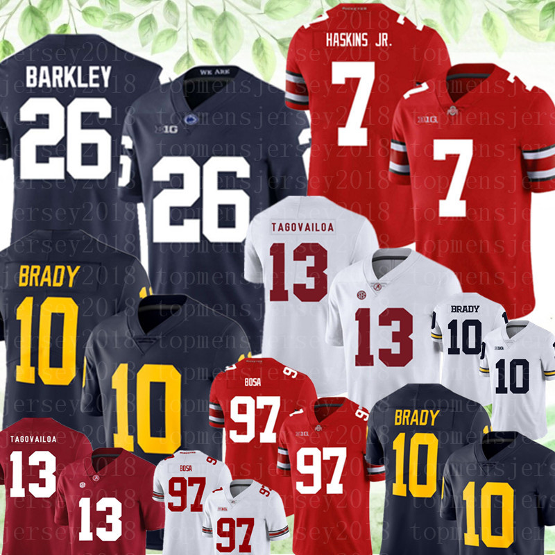 

NCAA Ohio State Buckeyes #7 Dwayne Haskins Jr. #97 Bosa Jersey Penn State Nittany Lions 26 Saquon Barkley 13 Tua Tagovailoa Jerseys, Black