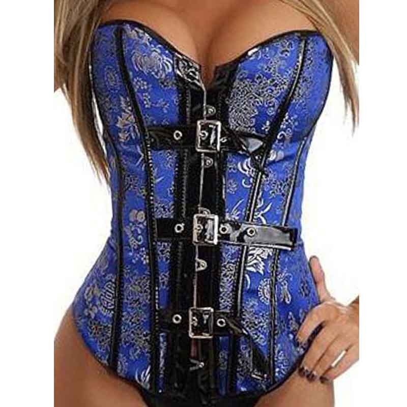 

Steampunk Corset Women Sexy Strapless Gothic Corsets And Bustiers Overbust Outwear Buckle Corset Top Fashion Leather Corselet, Blue