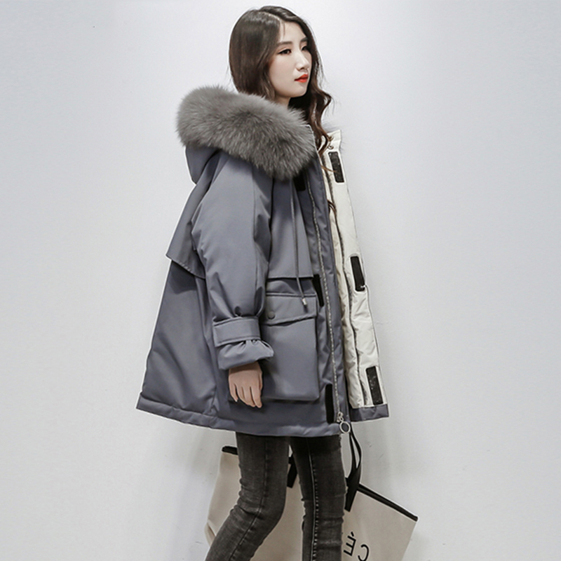 

Large Natural Fox Fur Hooded Winter Jacket Women 90% White Duck Down Thick Parkas Warm Sash Tie Up Snow Coat, Black