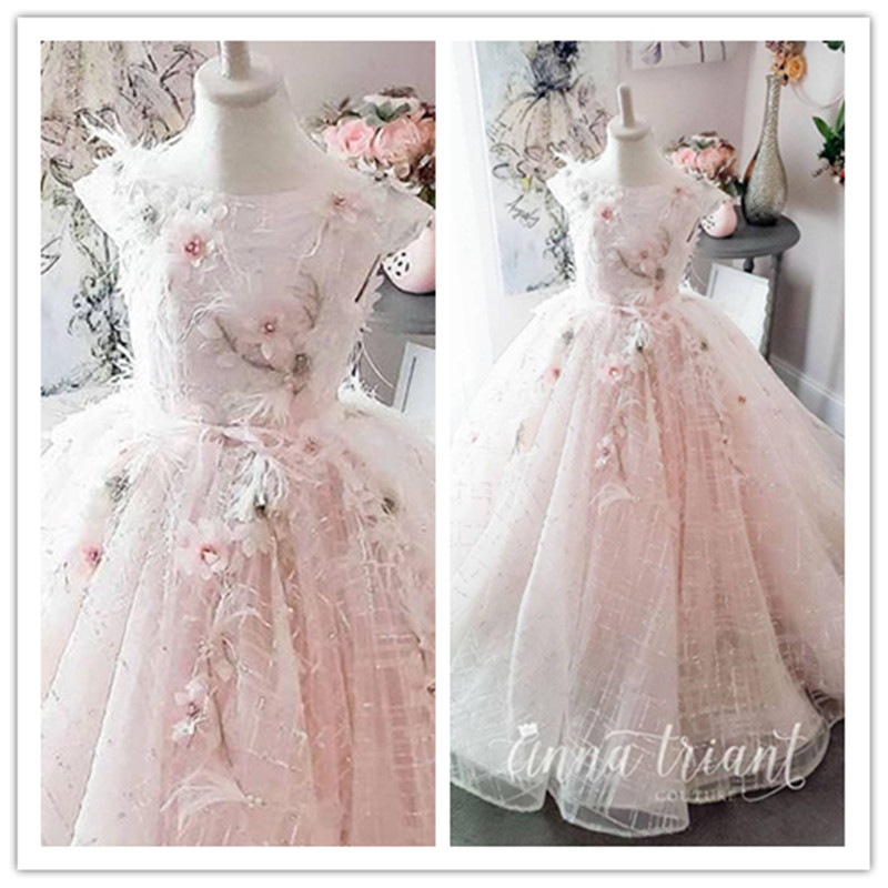 Rose paillette faite mains fleurs fleurs fille robes robes de ballon tulle petite fille robes de mariée robes vintage robes robes de pageant