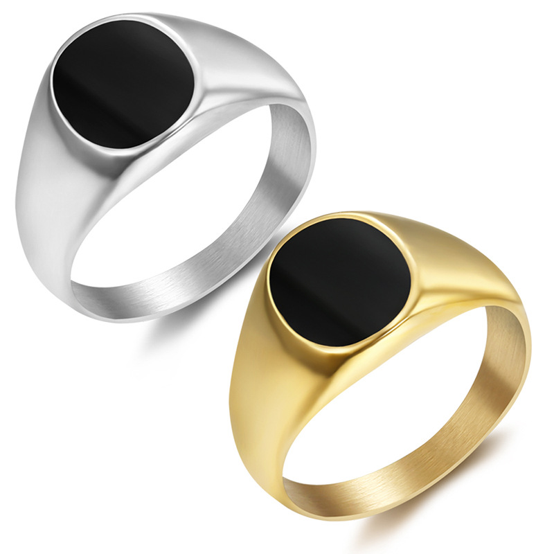 

Black Enamel Stainless Steel Men Rings Oval Enamel Gold/Silver Color Finger Ring Simple Design for Men Punk Jewelry