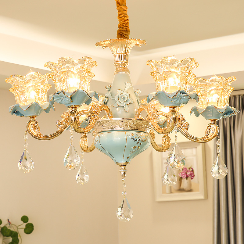 Modern Crystal Chandelier Lighting Fixture LED Light European Ceramic Chandeliers French Restaurant Dining Room Living Room Luminaria lamp-image-443477115