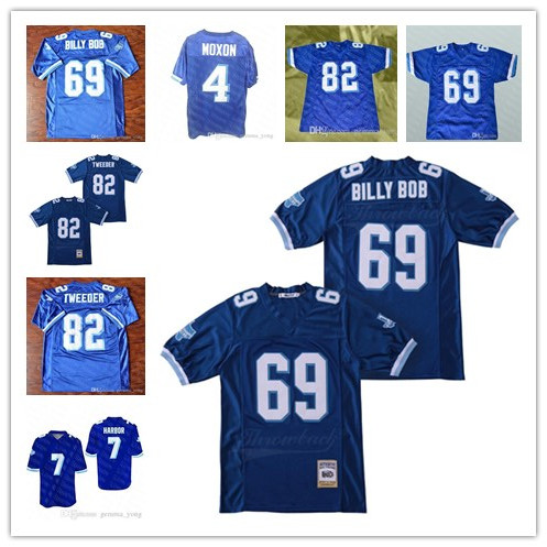 

Cheap West Canaan Coyotes Varsity Movie Football 69 BILLY BOB 82 Charlie Tweeder 4 Jonathan Moxon 7 Lance Harbor All Stitched Sewn Jerseys, 69-blue