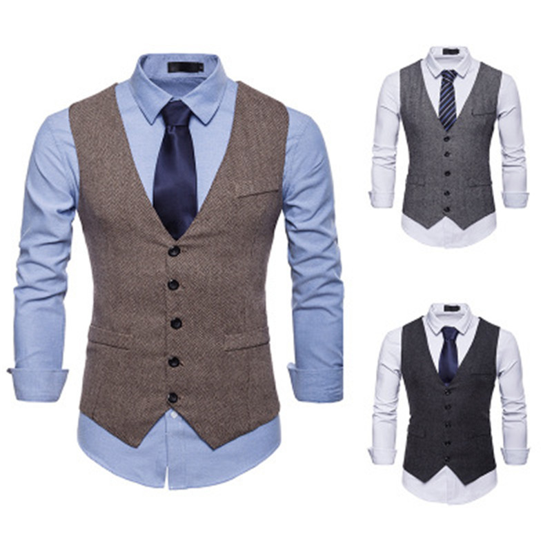 

Mens Waistcoats Solid Formal Blazer Vests Single Breasted Vest Suit V-neck S-XXL Male Business Dress Vest, Black
