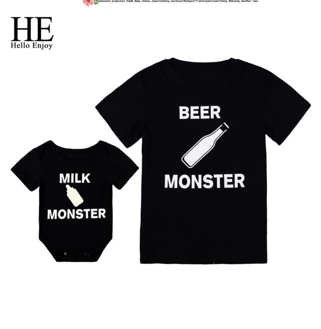 

Hello Enjoy Family Matching Clothes Look Father And Son T-shirt Black Print Letter Baby Boys Rompers Daddy Tops Tees Kids