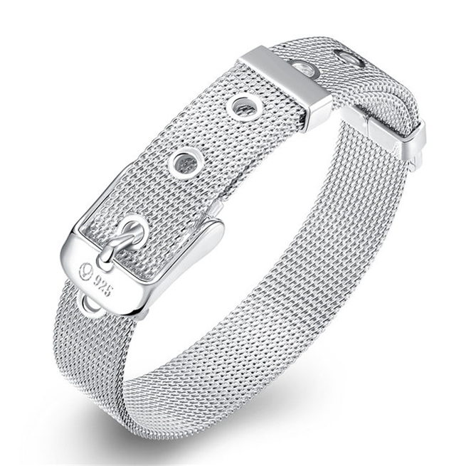 La chaîne à main à petite sangle en filet -10MM- a été ajoutée au bracelet plaqué argent SPB237; Livraison gratuite pour hommes et femmes, bracel