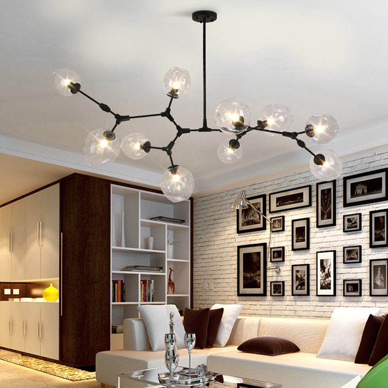 

Modern Glass Globe Chandelier Metal Branch 8 Light Pendant Light Villa Hotel Home Ceiling Lighting Fixture PA0003