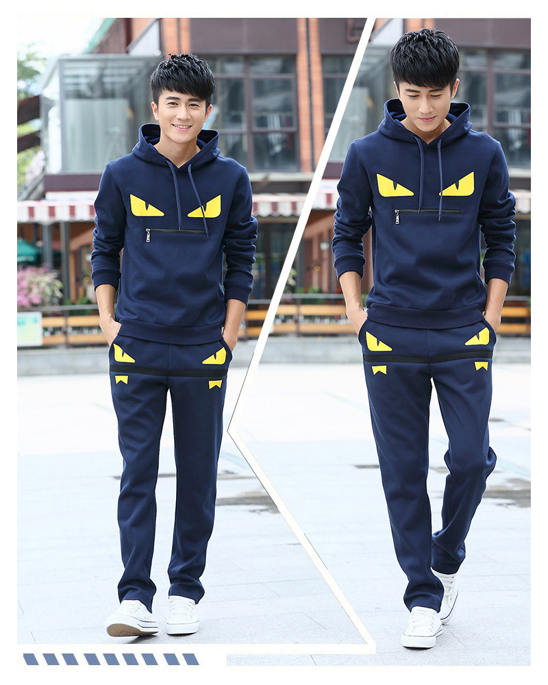 

2019 Simple Fashion Mens Little Monster Prints Designer Tracksuits Men's Hooded Long Sleeved Sweater Trousers Casual Two Piece, Black