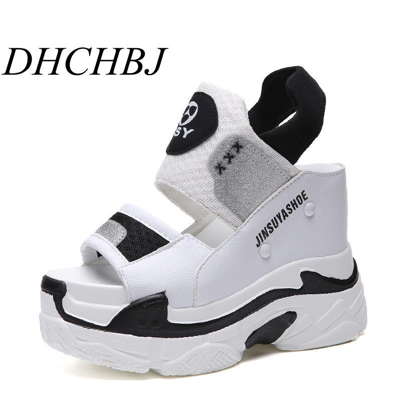 

Women's Sandals Platform Rome Hook Loop 2020 White Shoes Female Summer Casual Shoes Lady 12 cm High Wedge Sandals, Black