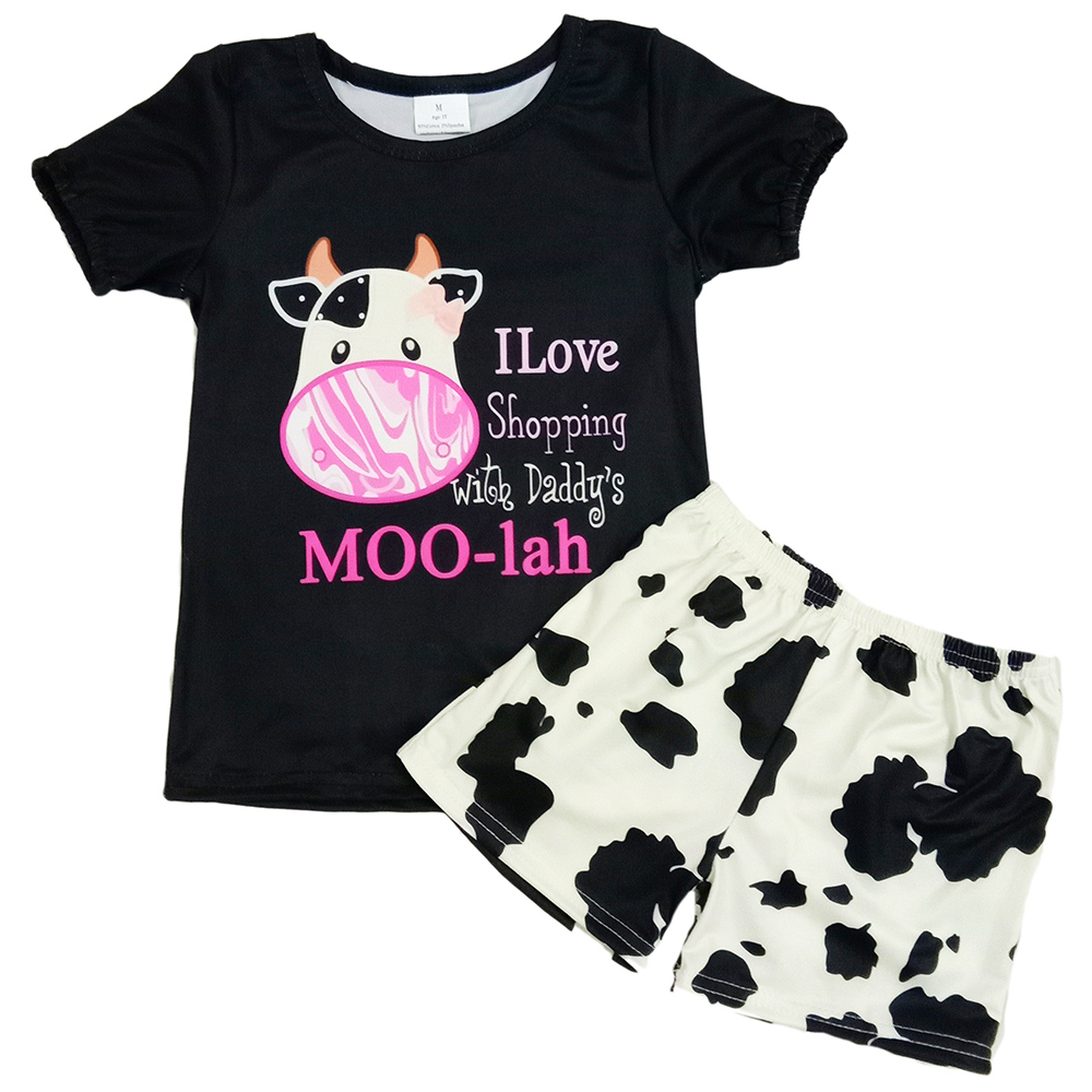 

Boutique Kids Clothes Toddler Girls Clothing Set Milk Silk Short Sleeve Short Pant Sets for Baby Kids Hot Sale Summer Clothing Outfits, Black