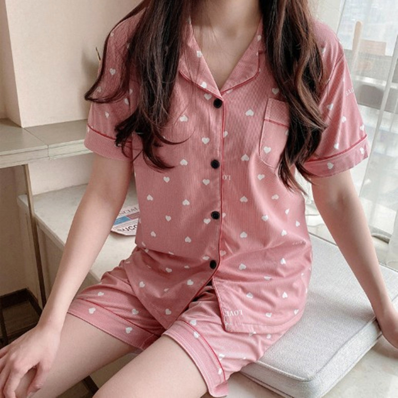

Summer pyjamas women short-sleeved cardigan shirt + shorts set ladies pajamas suit casual sleepwear cartoon cute home clothes, Cartoon6