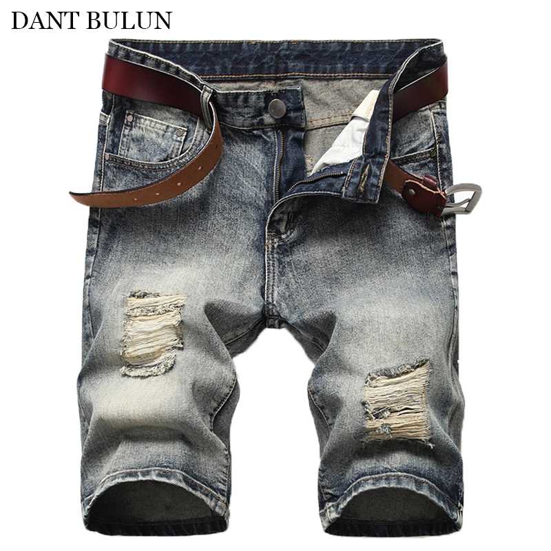 

Men's Denim Shorts Jeans Torn Hole Distressed Summer Pants Male Vintage Denim Short Jeans For Men Blue Casual Short