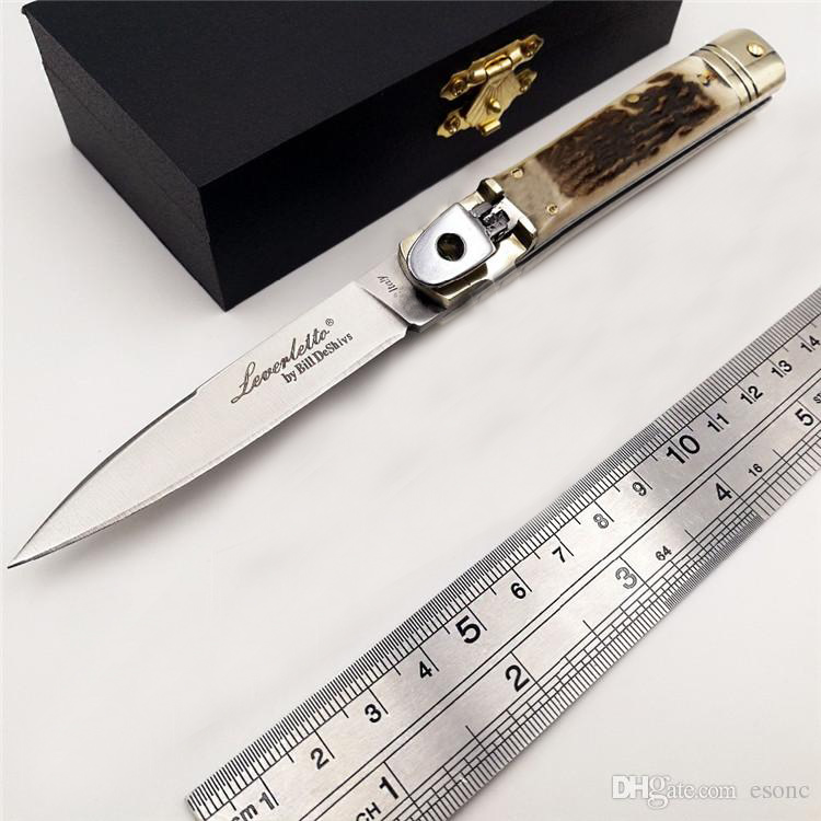 

New Italian Mafia Folding knife D2 Blade Natural Antler Handle Camping Knives Survival Hunting Tactical Italy AUTO Quickly Open EDC Tool