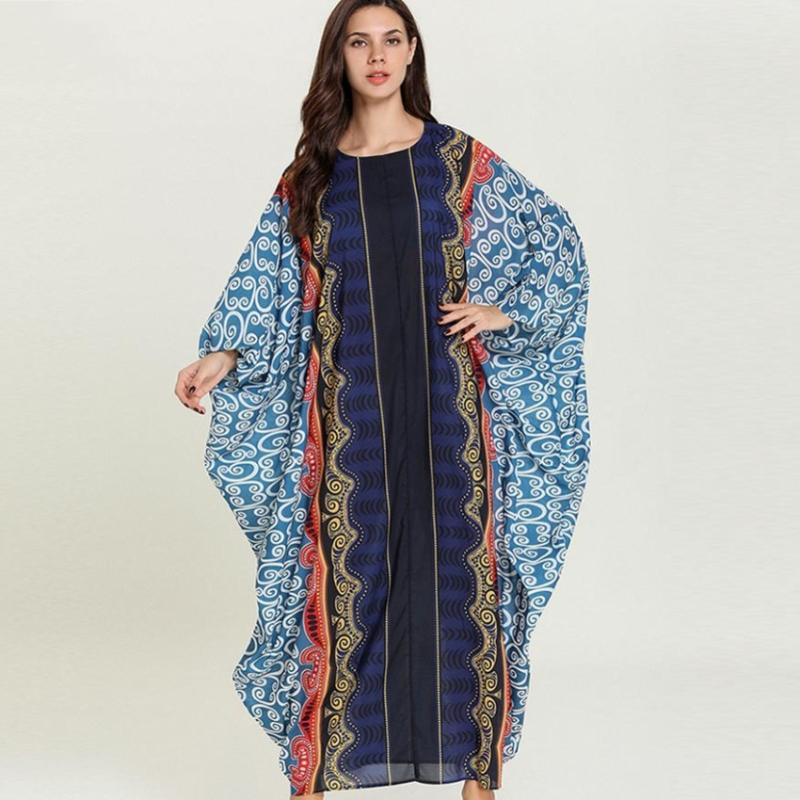 

African Dresses For Women New Summer Blue Big Dress Plus Size Vestidos Maxi Long Fashion Loose Cloak Sleeve Gown African Clothes