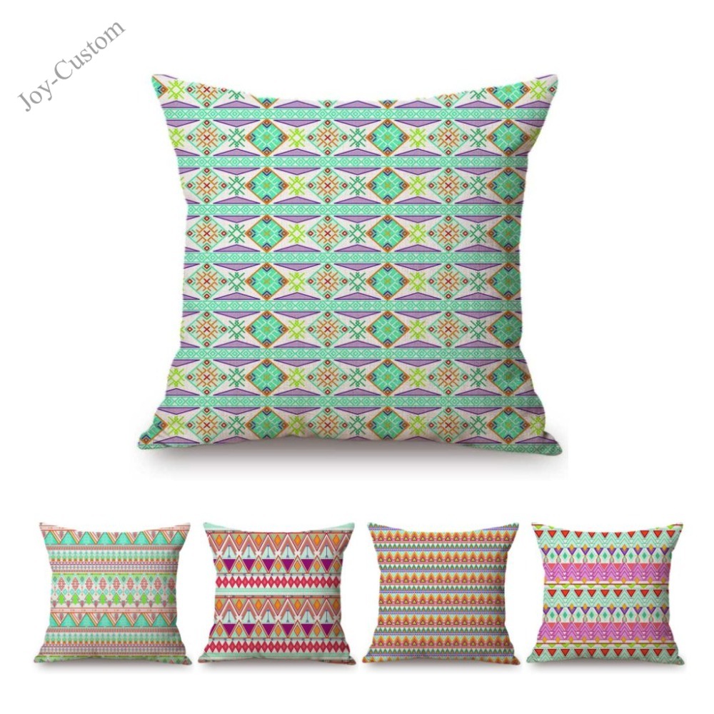 

18" Green Geometric Bohemian Mediterranean Pattern Home Decorative Pillow Case Cotton Linen Outdoor Patio Sofa Cushion Covers, Beige