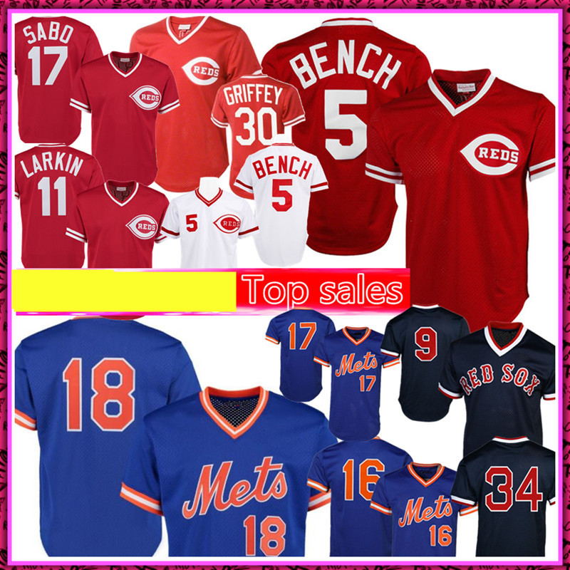 

5 Johnny Bench 11 Barry Larkin Jersey 18 Darryl Strawberry 17 Hernandez 9 Ted Williams 34 David Ortiz Jerseys