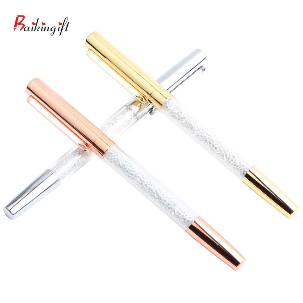 

Baikingift Diamond Crystal Pen Ballpoint Pen Ring Wedding Office 0.7mm Student Stationery for gift Custom, Rose gold