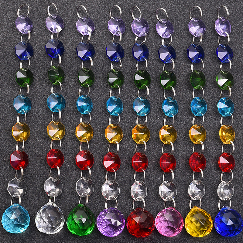 

8PCS 20mm Crystal Suncatcher Chandelier Prism Ball Lamp Pendant Octagon Beads Chain Wedding Home Decoration WQM155