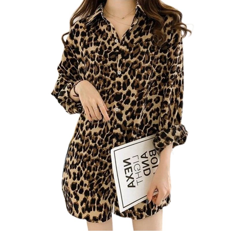 

Womens Plus Size Long Sleeve Blouse Vintage Leopard Printed Lapel Collar Shirts Casual Loose Button Down V-Neck Tunic Tops M-4XL, As pic