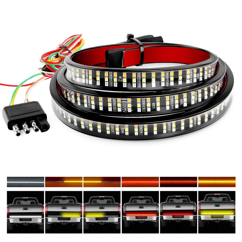 

Truck Tailgate Bar 60" Triple Row 504 LED Strip with Red Brake White Reverse Sequential Amber Turning Signals Strobe Lights
