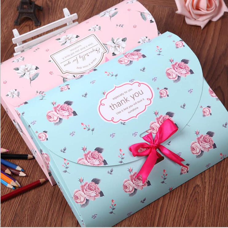 

2pcs Pink/Blue Ribbon Bow Gift Paper Box Flower Printed Scarf Packaging Box Wedding Gift Paper