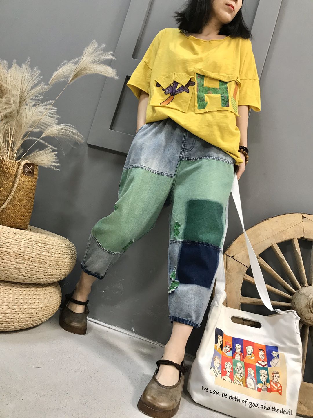 

Green Female 7 Minutes Of Pants To Restore Ancient Ways Do Old Letters Embroidered Big Yards Bk4549
