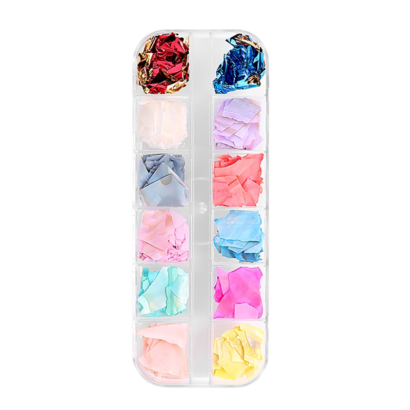 

12 Colors/Box Shell Crushed Stones Gravel Flakes Natural Broken 3D Beauty Manicure Diy Nail Art Decoration Women'S Fashion 01, White 01