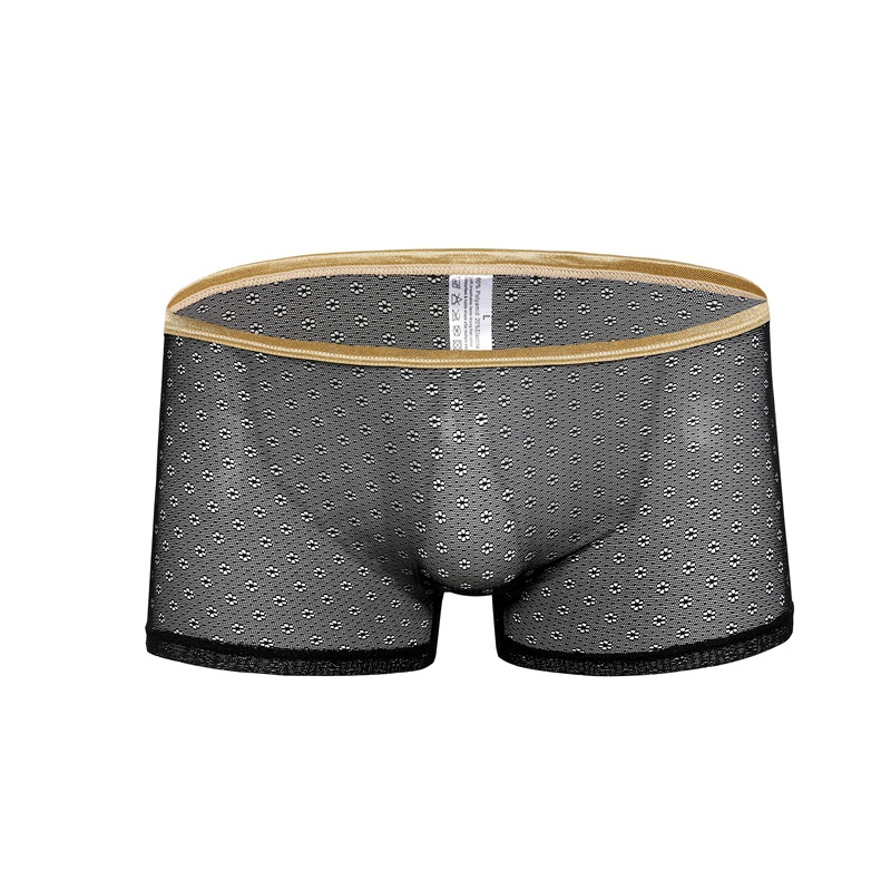 

Lace See Through Mens's flower Sexy Transparent Gay Lingerie Boxer Breathable Soft Underwear, Black