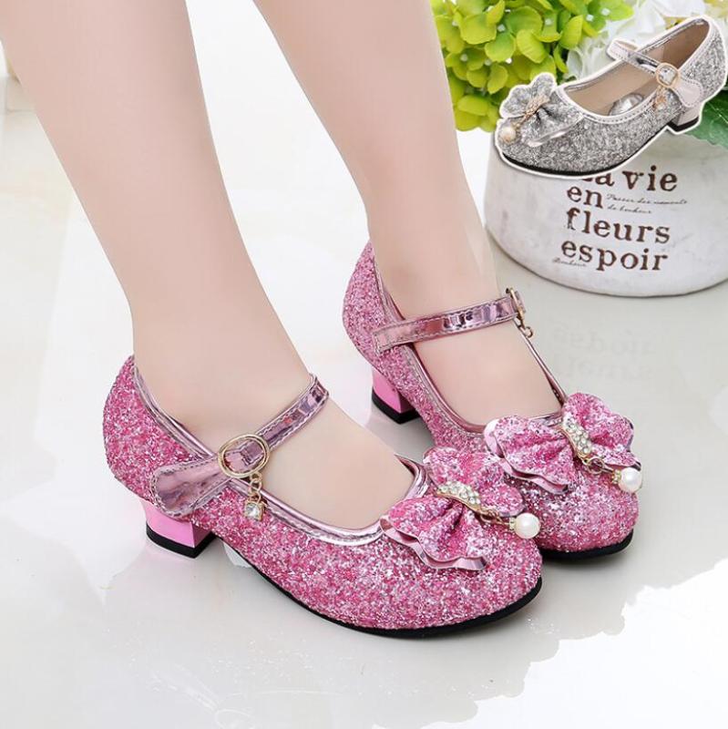 

Kids Leather Shoes Girls Wedding Dress Shoes Children Princess Bowtie Dance For Girls Casual Flat Sandals, Silver c