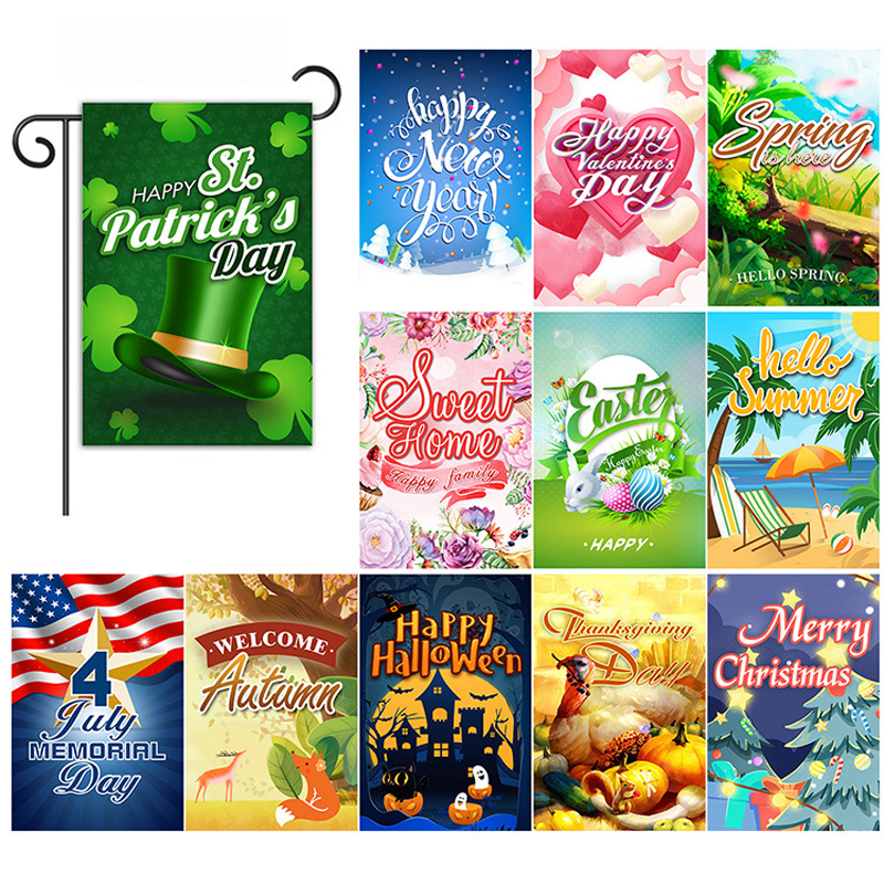 

12 Designs Holiday Garden Flag Party Home Decoration Flag Banner Colorful Double Sided Garden Flag Home Festive Lawn Decor DBC VT1098