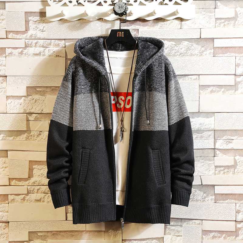 

Autumn and Winter Men's Warm Plush Sweater Coat Slim Cardigan Hooded Coat, Blue