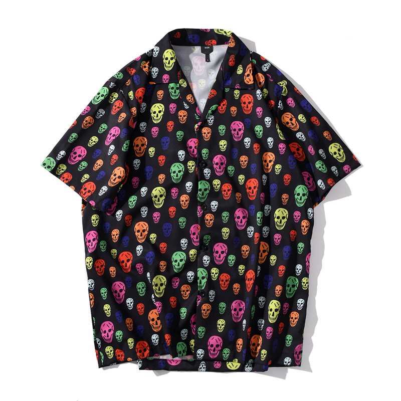 

Men Fashion 2020 Full 3D Skull Printed Short Sleeve Summer Casual Luxury Shirts Streetwear Hip Hop Floral Hawaiian Beach Shirts, Black