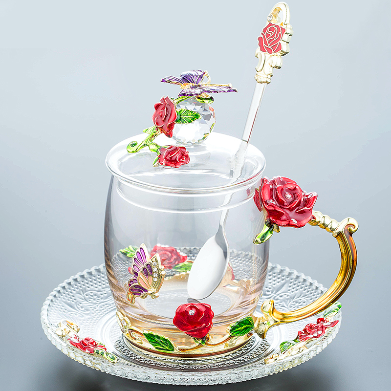 Best Quality Beautiful Enamel Water Cup, Glass, Household Set, Flower