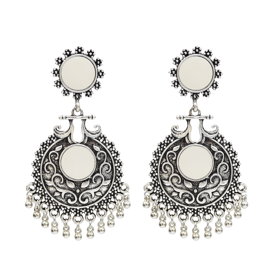 

2-color retro gold silver alloy pendant round earrings Bohemian style mirror design ladies ear accessories Pendant Jewelry Gift