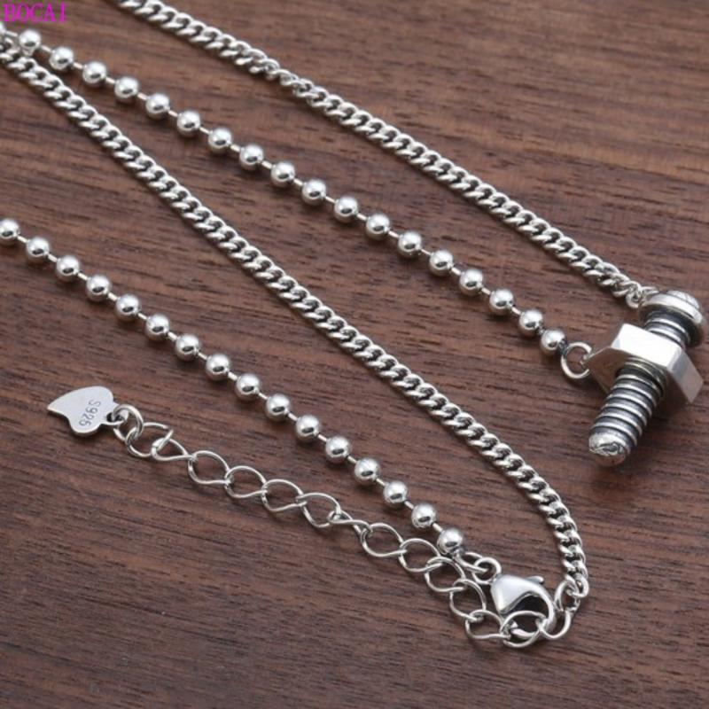 

S925 pure silver sense splicing round bead clavicle chain female personality Thai silver fashion screw Necklace for women