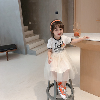 

Girls Dress Girls New Short Sleeve Stitching Princess Dresses Children 2020 Summer Skirts Kids Fashion Designer A-Line Shirt Print Style New, White