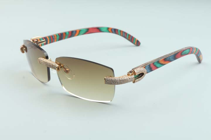 

2020 new sunglasses full diamond personality glasses T3524012-22 luxury infinite sunglasses natural wood leg weapon diamond frame