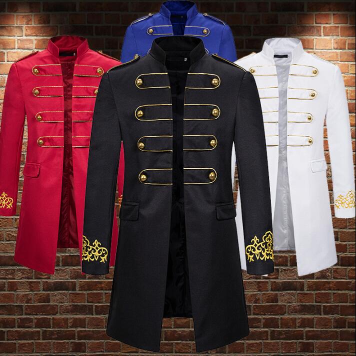 

blazer men suits Royal court gold thread embroidery Mid-length coats mens stage singers clothes star style masculino homme, Black